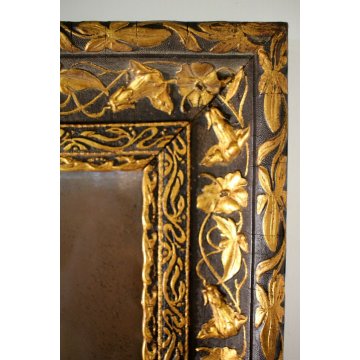 ANTICA SPECHIERA LIBERTY FLOREALE ART NOUVEAU SCOLPITA EBANIZZATA DORATA '800