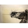 QUADRO LITOGRAFIA STAMPA FIRMATA P.S. Bruno Cassinari FIGURA CAVALLI HORSES '900