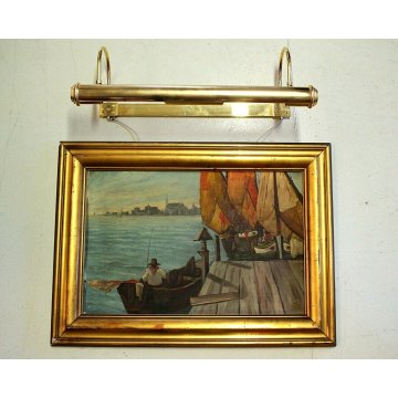 LAMPADA APPLIQUE ORO LUCE ACCENTO PER DIPINTO QUADRO OTTONE 4 LUME STILE DECO 