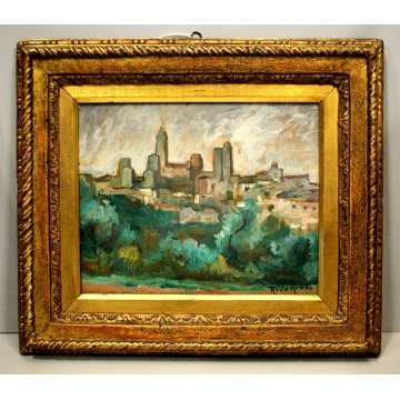 ANTICO PICCOLO QUADRO OLIO R. De Grada S. Giminiano PAESAGGIO COLLINE TOSCANE 