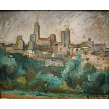 ANTICO PICCOLO QUADRO OLIO R. De Grada S. Giminiano PAESAGGIO COLLINE TOSCANE 