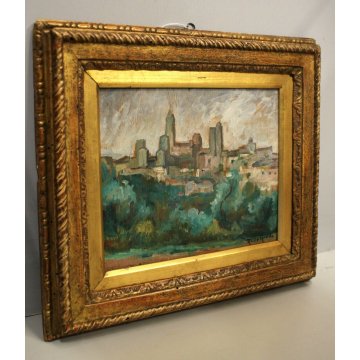ANTICO PICCOLO QUADRO OLIO R. De Grada S. Giminiano PAESAGGIO COLLINE TOSCANE 