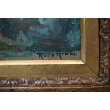 ANTICO PICCOLO QUADRO OLIO R. De Grada S. Giminiano PAESAGGIO COLLINE TOSCANE 