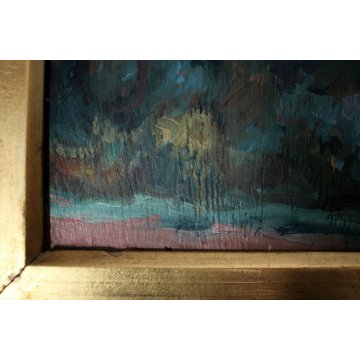 ANTICO PICCOLO QUADRO OLIO R. De Grada S. Giminiano PAESAGGIO COLLINE TOSCANE 