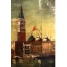 ANTICO PICCOLO QUADRO OLIO Rino Lanzi PAESAGGIO VENEZIA San MARCO LAGUNA GONDOLE