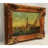 ANTICO PICCOLO QUADRO OLIO Rino Lanzi PAESAGGIO VENEZIA San MARCO LAGUNA GONDOLE