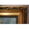 ANTICO PICCOLO QUADRO DIPINTO OLIO TAVOLA  PAESAGGIO NORDICO MARINA con FIGURA