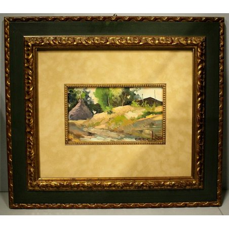ANTICO QUADRO OLIO TAVOLA Cecchi Vladimiro Campagna di Tremoleto" PAESAGGIO '900