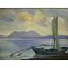  ANTICO QUADRO OLIO Del Giudice PAESAGGIO LAGO MAGGIORE BARCHE BAVENO STRESA 900