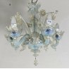 ANTICO LAMPADARIO MURANESE FOGLIE VETRO MURANO ANNI 70 LAMP CRISTALLO ORO BLU 