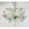 ANTICO LAMPADARIO MURANESE FOGLIE VETRO MURANO ANNI 70 LAMP CRISTALLO ORO BLU 