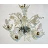 ANTICO LAMPADARIO MURANESE FOGLIE VETRO MURANO ANNI 70 LAMP CRISTALLO ORO BLU 