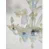 ANTICO LAMPADARIO MURANESE FOGLIE VETRO MURANO ANNI 70 LAMP CRISTALLO ORO BLU 