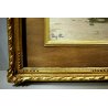 ANTICO PICCOLO QUADRO OLIO TELA CARTONE PAESAGGIO MARINA BARCHE FIRMATO '900