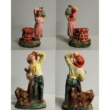 Lotto 32pz STATUINE PRESEPE NATIVITA NATALE GESSO/PASTA/LEGNO ANNI '50 ITALY