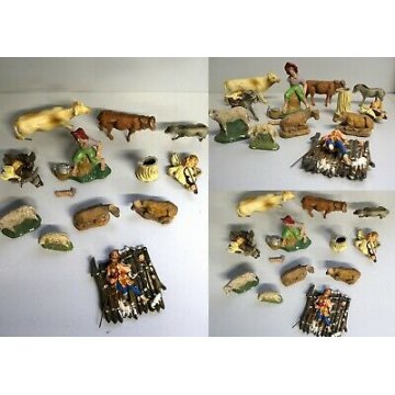 Lotto 32pz STATUINE PRESEPE NATIVITA NATALE GESSO/PASTA/LEGNO ANNI '50 ITALY