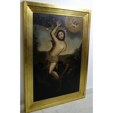 GRANDE QUADRO DIPINTO OLIO MARTIRIO DI S. Sebastiano COPIA CONTEMPORANEA 140x100