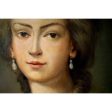 ANTICO DIPINTO OVALE OLIO RITRATTO GIOVANE NOBILDONNA CORNICE ORO '900