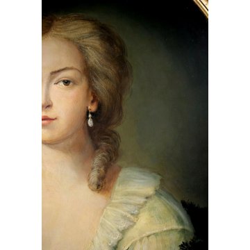 ANTICO DIPINTO OVALE OLIO RITRATTO GIOVANE NOBILDONNA CORNICE ORO '900