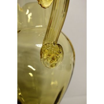  ANTICA BROCCA VETRO MURANO AMBRA COSTOLATO MEDAGLIONE LEONE Venezia ATTR.Venini