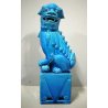 SCULTURA CERAMICA VINTAGE CANE DI FO CERAMICA AZZURRA LEONE CINESE MASCHIO '70s