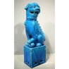 SCULTURA CERAMICA VINTAGE CANE DI FO CERAMICA AZZURRA LEONE CINESE MASCHIO '70s