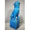SCULTURA CERAMICA VINTAGE CANE DI FO CERAMICA AZZURRA LEONE CINESE MASCHIO '70s
