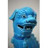 SCULTURA CERAMICA VINTAGE CANE DI FO CERAMICA AZZURRA LEONE CINESE MASCHIO '70s