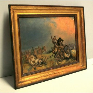 ANTICO QUADRO DIPINTO TELA OLIO BATTAGLIA Riccardo III RE INGHILTERRA Lancaster