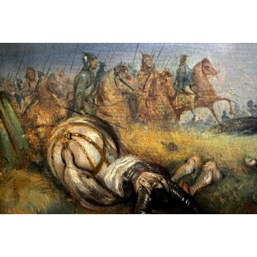 ANTICO QUADRO DIPINTO TELA OLIO BATTAGLIA Riccardo III RE INGHILTERRA Lancaster