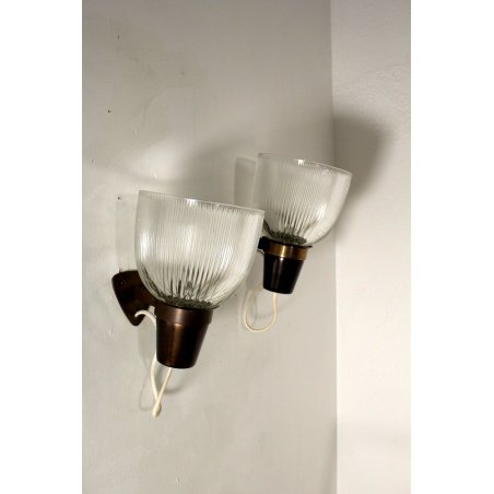 COPPIA  APPLIQUE LP5 DESIGN Ignazio Gardella AZUCENA VETRO OTTONE BRUNITO '50