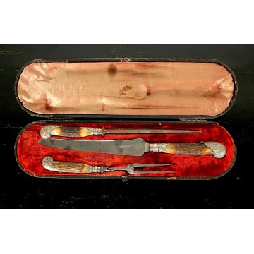 ANTICO SET3 POSATE SERVIZIO Vittoriano LAMA Sheffield MANICO CORNO punzonato