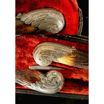 ANTICO SET3 POSATE SERVIZIO Vittoriano LAMA Sheffield MANICO CORNO punzonato