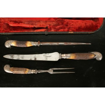 ANTICO SET3 POSATE SERVIZIO Vittoriano LAMA Sheffield MANICO CORNO punzonato