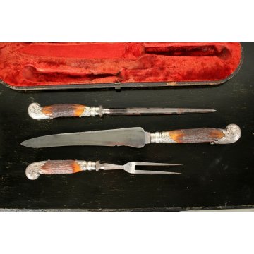 ANTICO SET3 POSATE SERVIZIO Vittoriano LAMA Sheffield MANICO CORNO punzonato