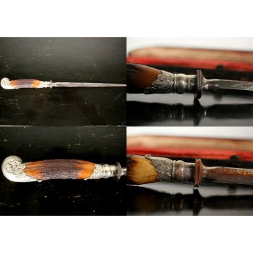 ANTICO SET3 POSATE SERVIZIO Vittoriano LAMA Sheffield MANICO CORNO punzonato