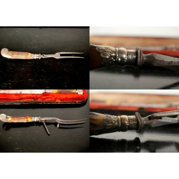 ANTICO SET3 POSATE SERVIZIO Vittoriano LAMA Sheffield MANICO CORNO punzonato