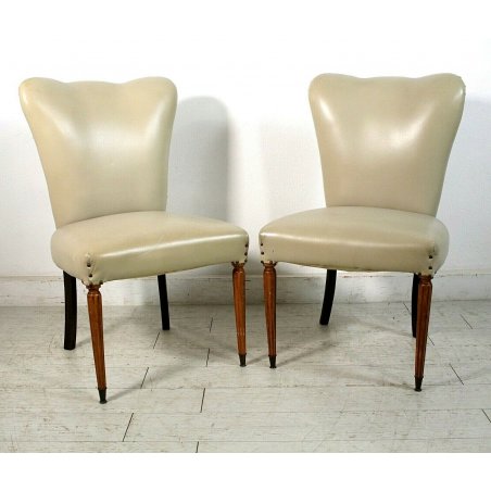 COPPIA POLTRONCINA VINTAGE SEDIA IMBOTTITA RIVESTIMENTO SKY COLOR AVORIO1950/60 