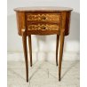 ANTICO COMODINO FAGIOLO LEGNO INTARSIATO DUE CASSETTI EPOCA META 1900 
