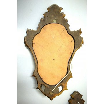 ANTICA COPPIA  APPLIQUE 1LUME CORNICE LEGNO DORATO SPECCHIO DECORO FOGLIE ACANTO