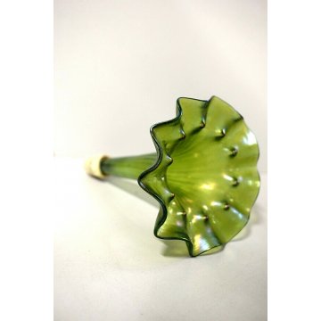 ANTICO VASO VETRO Bhoemia VERDE IRIDESCENTE OTTONE ARGENTATO ART NOUVEAU LIBERTY