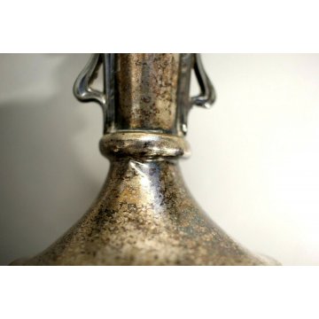 ANTICO VASO VETRO Bhoemia VERDE IRIDESCENTE OTTONE ARGENTATO ART NOUVEAU LIBERTY