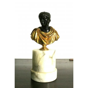 SCULTURA MEZZO BUSTO Giulio Cesare BRONZO BASAMENTO COLONNA MARMO ANTICA ROMA