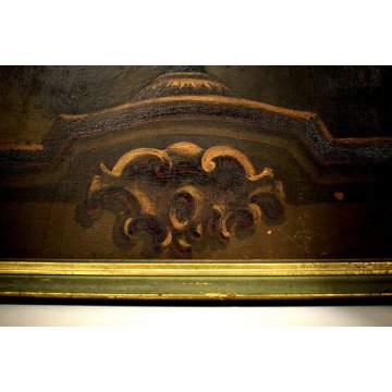 ANTICO DIPINTO OLIO TAVOLA COPPA BOUQUET VASO FIORI TROMPE L'OEIL NATURA MORTA 