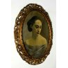 ANTICO QUADRO RITRATTO OVALE GIOVANE DONNA ARISTOCRATICA CORNICE ORO INTAGLIATA 