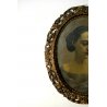 ANTICO QUADRO RITRATTO OVALE GIOVANE DONNA ARISTOCRATICA CORNICE ORO INTAGLIATA 