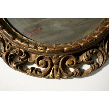 ANTICO QUADRO RITRATTO OVALE GIOVANE DONNA ARISTOCRATICA CORNICE ORO INTAGLIATA 
