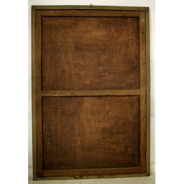 GRANDE QUADRO OLIO NATURA MORTA con PAESAGGIO GIARDINO BAROCCO FIORI FRUTTA '800
