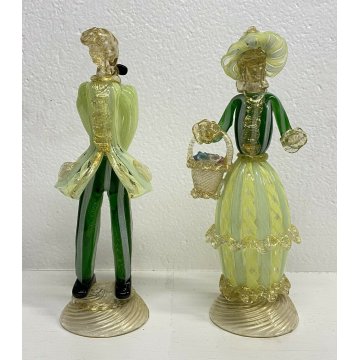 ANTICA COPPIA SCULTURA VENEZIANA UOMO DONNA VETRO MURANO BAROVIER ANNI 30/40