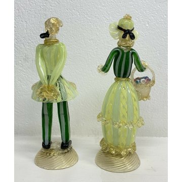 ANTICA COPPIA SCULTURA VENEZIANA UOMO DONNA VETRO MURANO BAROVIER ANNI 30/40